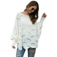 thumbnail image 1 of Women's Casual Loose Batwing Sleeve Hollow Out Knit Sweaters Tops, White, Large, 1 of 7