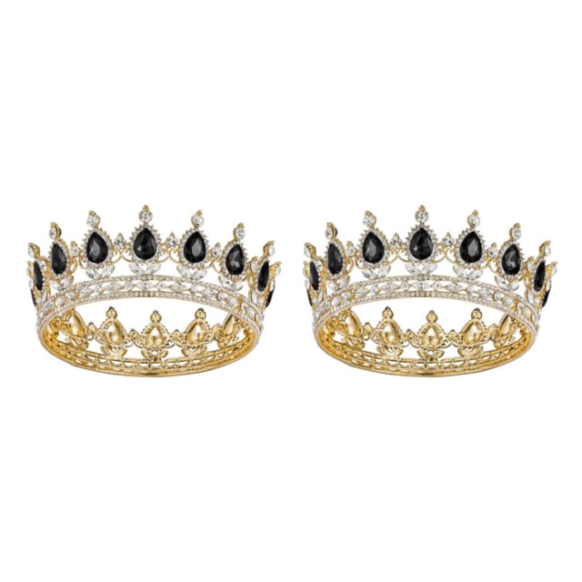 mmirethe Exquisite Craft And Delicate Pattern Rhinestone For Wedding Or Bridal Electroplated Tiaras Gold + black 2Set