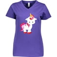 thumbnail image 3 of Inktastic Cute Little Unicorn With Red And Pink Mane, Hearts Women's V-Neck T-Shirt, 3 of 5