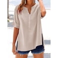 thumbnail image 5 of Outfmvch Gauze Tops for Women Casual Summer,Wrap Tops for Women,Cotton Linen Tops for Women,Button Up Shirt Short Sleeve,Linen Blouses for Women,Gauze Button Down Shirts for Women Beige 4XL, 5 of 9