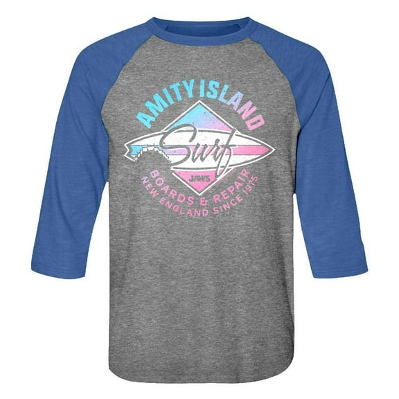 Jaws Amity Island Reef Premium Royal Adult Raglan Baseball T-Shirt