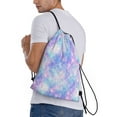 thumbnail image 3 of Drawstring Backpack - bright blue shiny fish scale Splash Proof Small Drawstring Gym Bag for Women Men, Cinch Sports String Bag Backpack for Travel Swimming Beach, 3 of 8