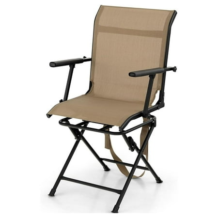 HHBEAUTY 360-Degree Hunting Swivel Chair Ground Blind Chairs w/Armrest & Mesh Back Foldable Hunting Chairs w/Non-Slip Foot Pads & Steel Frame Portable Hunting Seats for Camping Hunting Fishing
