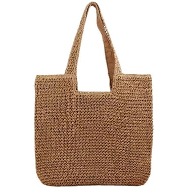 Straw Bag Woven Bags for Women Laundry Basket Beach Sling Purses Puffer Shoulder Cute Tote Handbags Miss Seaside