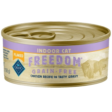 Blue Buffalo Freedom Grain Free Natural Adult Flaked Wet Cat Food, Indoor Chicken, 5.5-oz cans