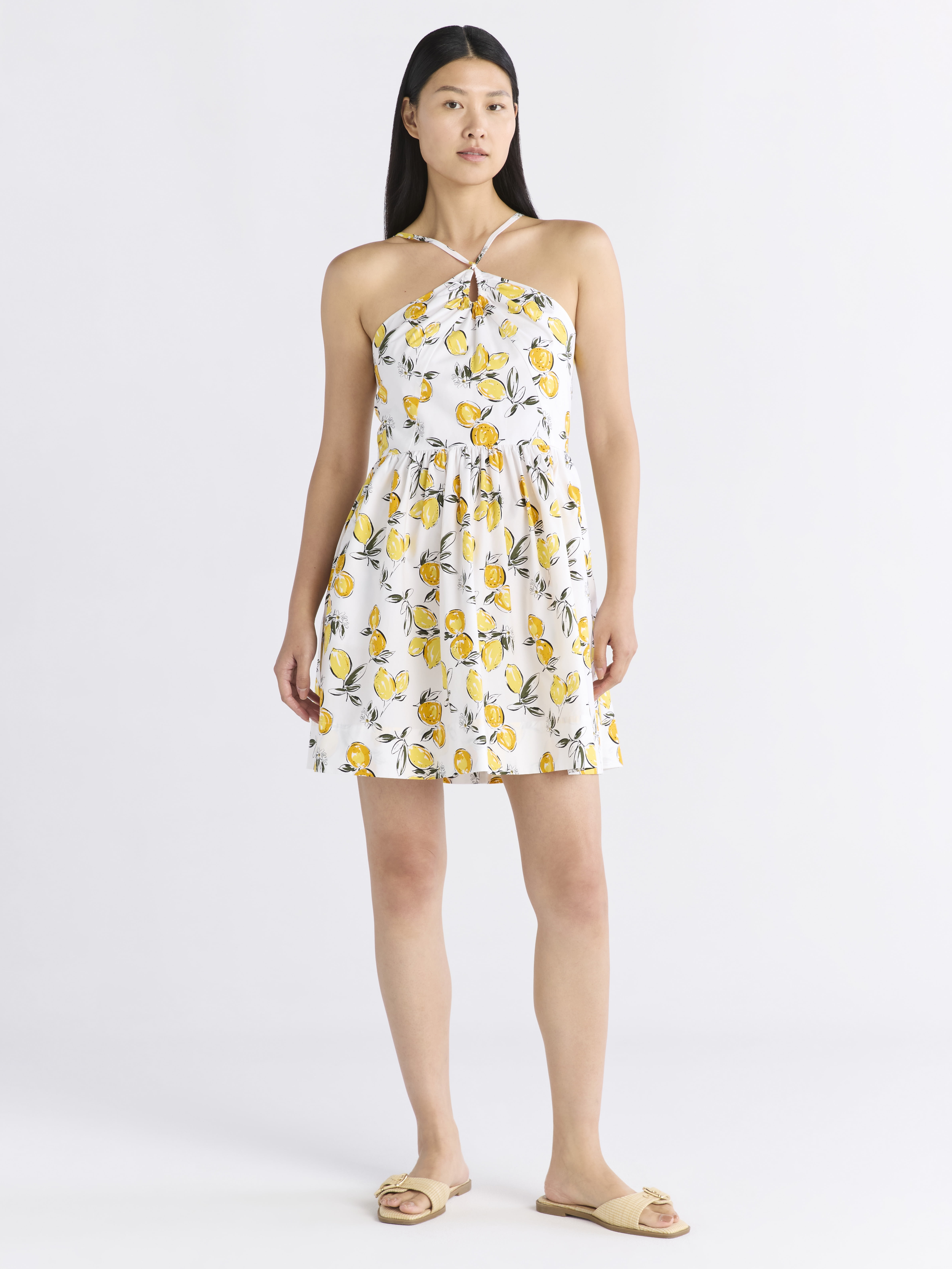 Free Assembly Women's Sleeveless Halter Fit and Flare Cotton Mini Dress, XS-XXL