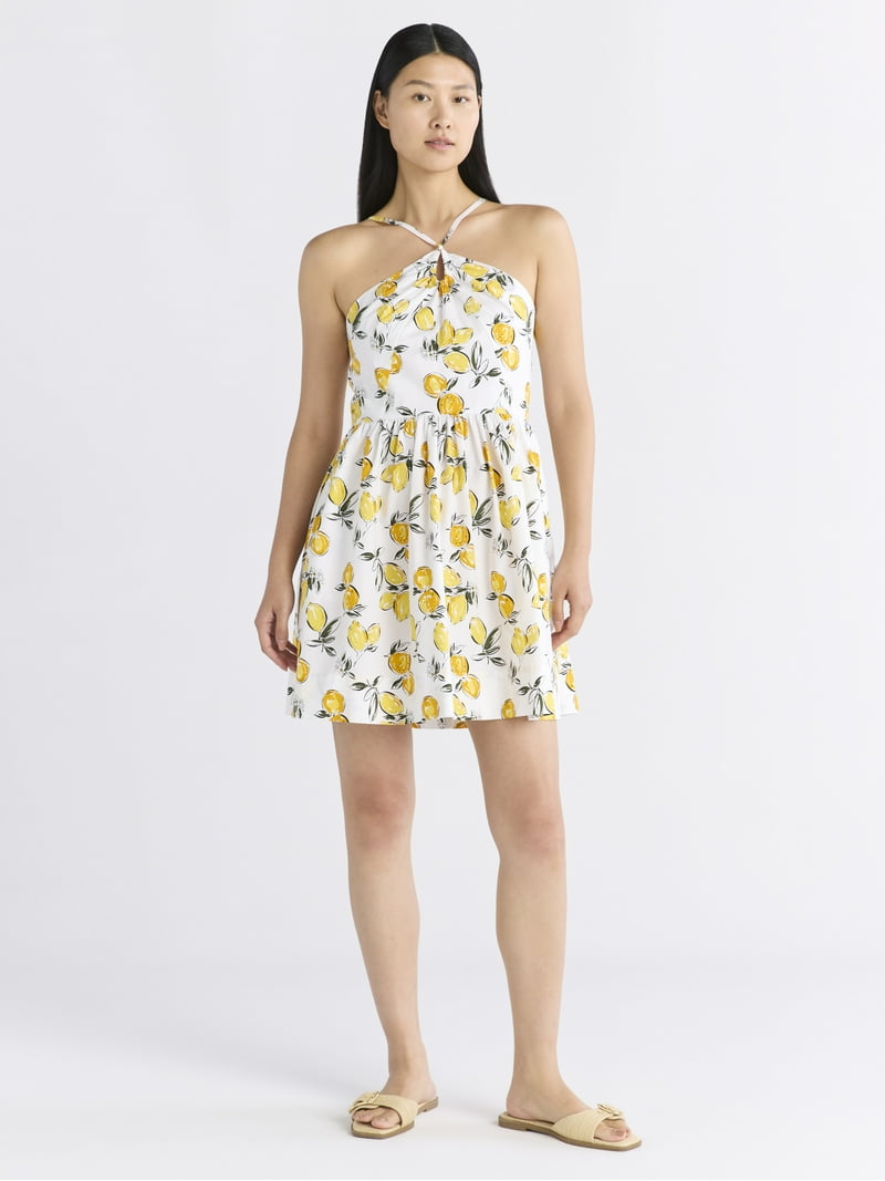 Free Assembly Women's Sleeveless Halter Fit and Flare Cotton Mini Dress  XS-XXL - Walmart.com