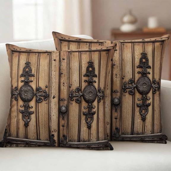 Pack of 2 Outdoor Pillow Covers 18x18 Inch Waterproof Farmhouse Brown Throw Pillow Covers,Decorative Couch Pillow Shams Protectors Rustic Wooden Historical Barn Door Plank Patio Cushion Pillowcases