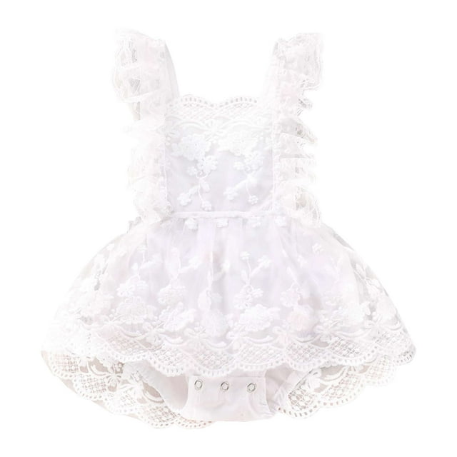 MIASHUI Robe Barboteuse en Dentelle Unie pour Filles Été Sans Manches Justaucorps Vêtements, Blanc, 3-6 Mois