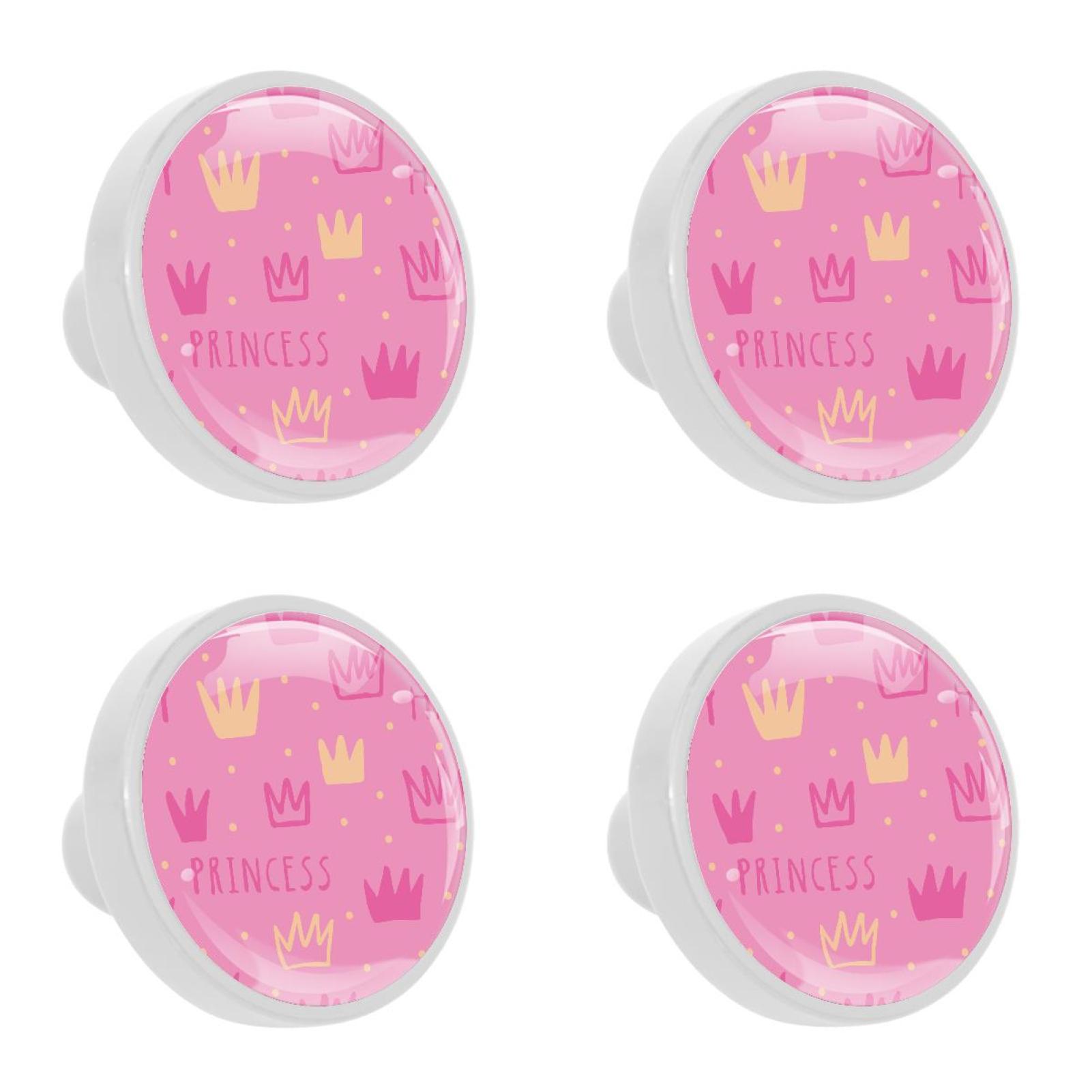 Ownta 4Pcs Kitchen Knob Round Pink Princess Crown Cute Knobs