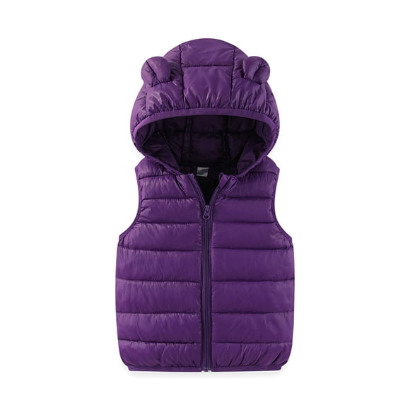 aohooy Little Girls Boys Winter Warm Quilted Sleeveless Hooded Puffer Jacket Cute Bear Ear Lightweight Down Vest Full Zip Waistcoat Gilet Purple,4 Y