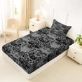 thumbnail image 4 of Homewish Halloween Skull Skeleton Twin Sheets,Bohemian Damask Bedding,Black Gray,3 Pieces,1 Fitted Sheet and 1 Pillowcase, 4 of 6