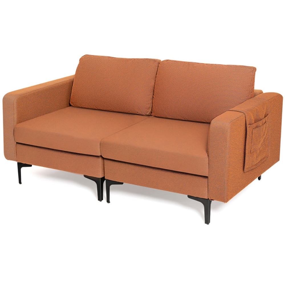 Finihen Loveseat Sofa, Modern Loveseat Sofa Couch with Side Storage Pocket and Sponged Padded Seat Cushions, for Living Room, Bedroom, Orange Finihen Loveseat Sofa, Modern Loveseat Sofa Couch with Side Storage Pocket and Sponged Padded Seat Cushions, for Living Room, Bedroom, Orange