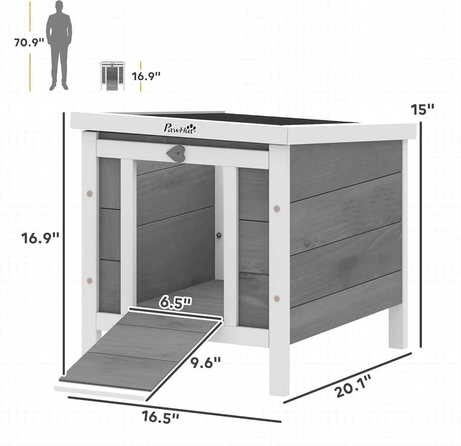 WSWJY Small Wooden Rabbit Hutch Bunny Cage Guinea Pig Cage Duck House Dog House with Openable & Waterproof Roof, for Rabbits, Chickens, Ducks, Gray