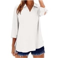 thumbnail image 4 of Ahabrexf 3/4 Sleeve Tops for Women Turndown Collar V Neck Pullover Casual Blouse 1Pc, 4 of 6
