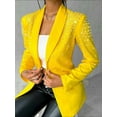 thumbnail image 4 of Women'S Business Blazer, Long Sleeve Open Front Suit Jacket, Rhinestone Button Down Coat, Office Work Wear Yellow S, 4 of 8