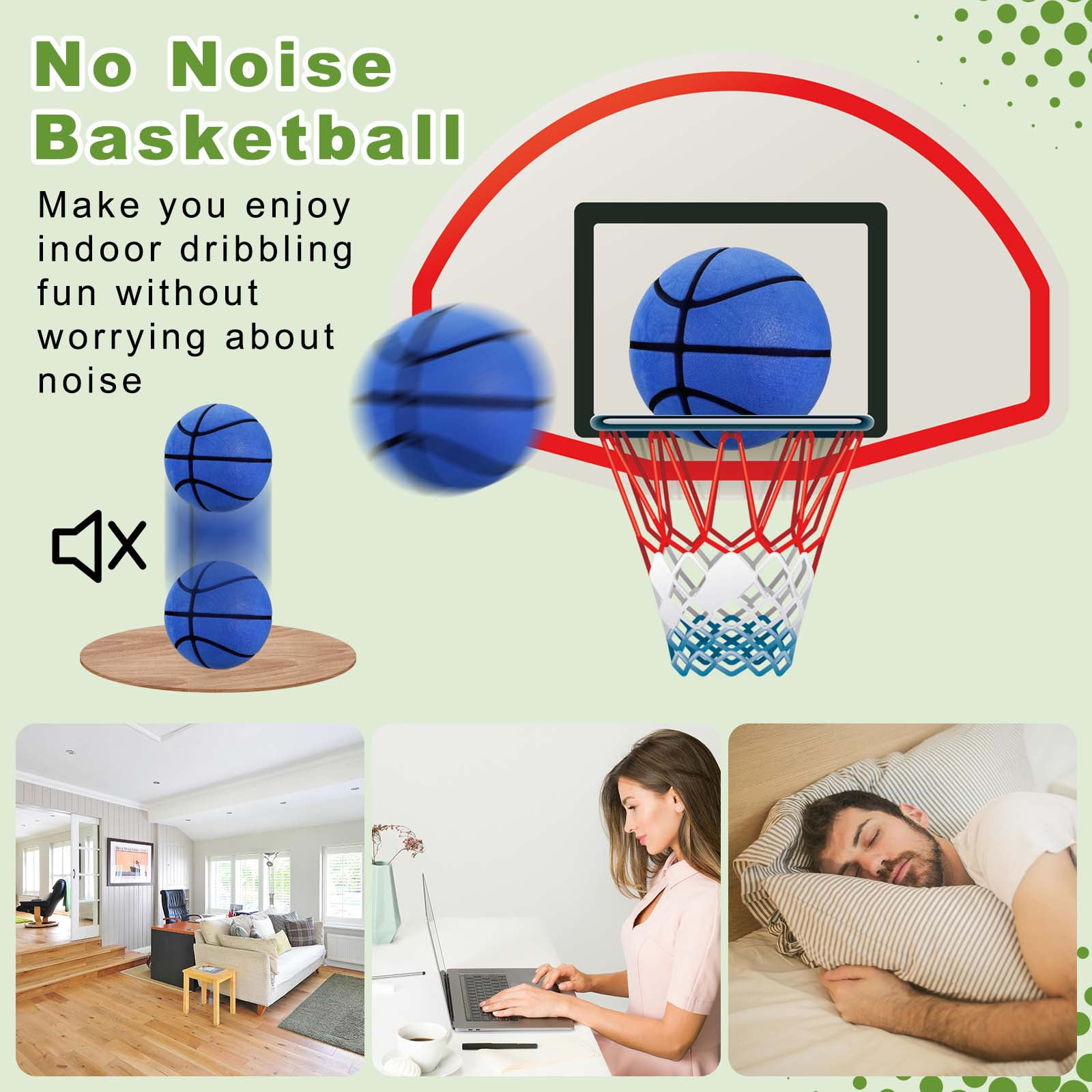 Uxcell Silent Basketball, Size 7 (9.4") Quiet Basketball High Density Foam No Noise 3D Sculpted Groove Bouncing Ball with Net Bag & Orange - Fit for (Indoor Training/Dribbling Practice)