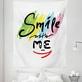 thumbnail image 1 of Saying Tapestry, Smile with Me Contagious Bring Happiness to Everyone Line Mouth Colorful Typography, Fabric Wall Hanging Decor for Bedroom Living Room Dorm, 5 Sizes, Multicolor, by Ambesonne, 1 of 1