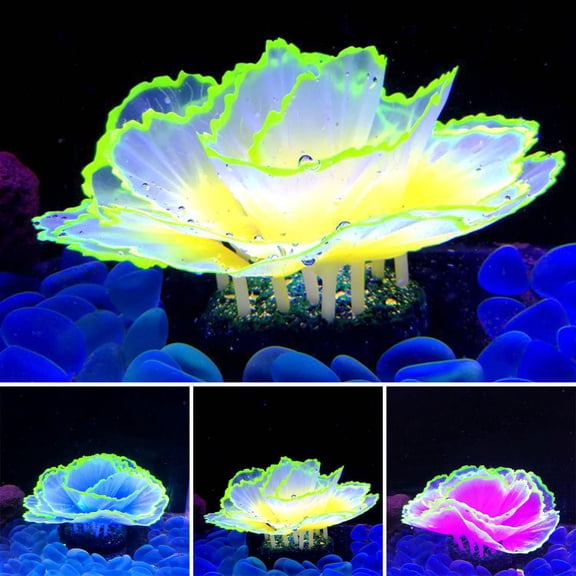 mdesiwst Aquarium Artificial Coral Silicone Coral Figurine Fish Tank Decor Glow-in-The-Dark Faux Coral with Suction Cup Underwater Landscape for Betta Fish Tank