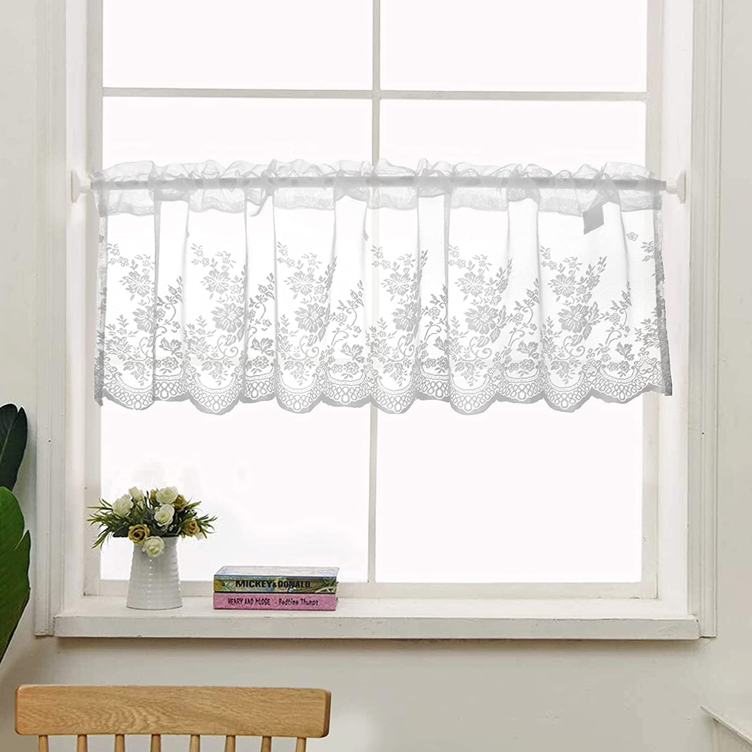 Romantic Embroidered Lace Kitchen Short Curtains Window Valance Sheer Voile 