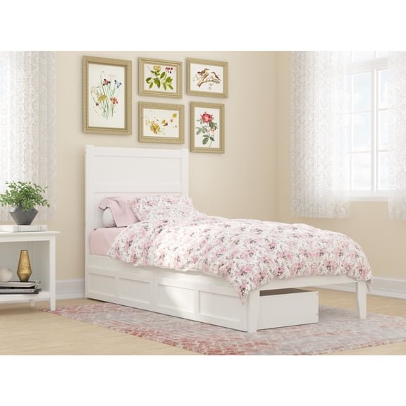 Twin XL Bed with Drawers - HomeStock Storage Platform Bed Frame - White Finish