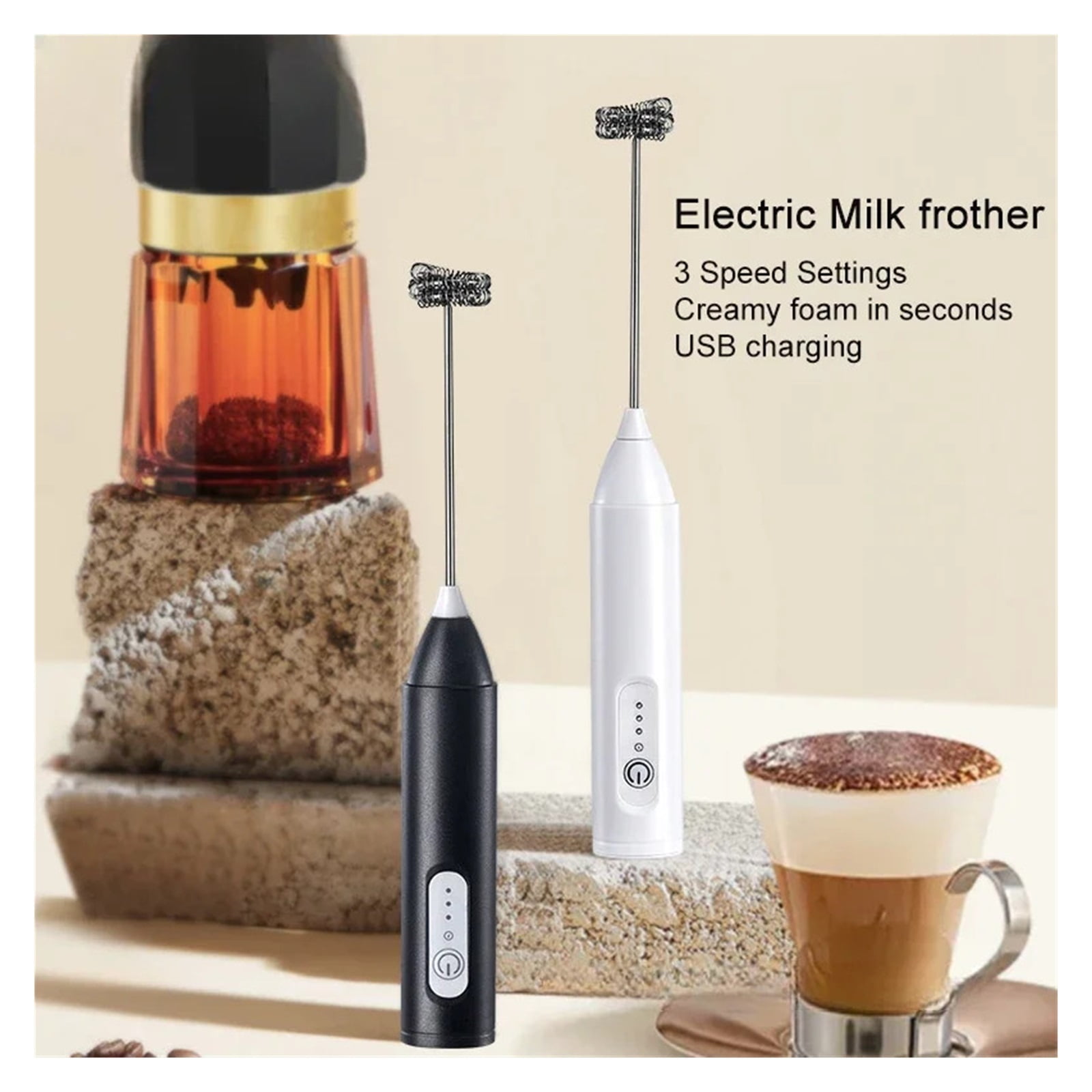Wireless Electric Milk Frother USB Rechargeable 3 Speed Handheld Milk Foamer Mini Blender for Coffee