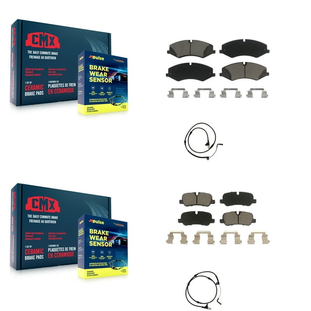 CMX Front Rear Ceramic Disc Brake Pads and Wear Sensors Kit for Car 2010-2013 Land Rover Range Sport 5.0L with Naturally Aspirated 360mm Rotor KCW-100161