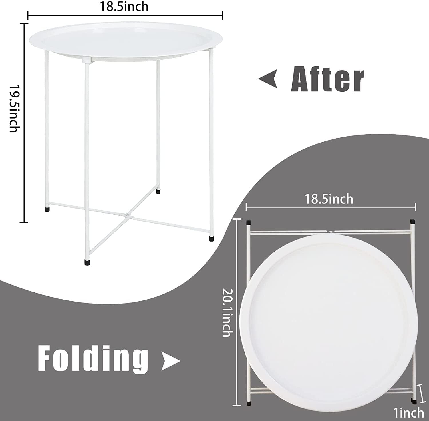 aboxoo Folding Tray Metal Side Table 2PC White Round End Table Cyan Sofa Small Accent Fold-able Table, Round End Table Tray, Next to Sofa Table, Snack Table for Living Room and Bed Room