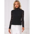 thumbnail image 3 of DARING DIVA Women's Basic Lace Long Sleeve Ruffle Neck Floral Blouse XL Black, 3 of 5