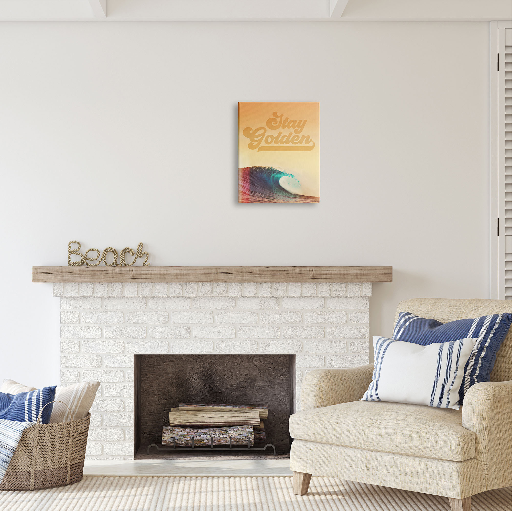 Stupell Industries Stay Golden Beach Waves Nature Painting Gallery Wrapped Canvas Print Wall Art, 16 x 20