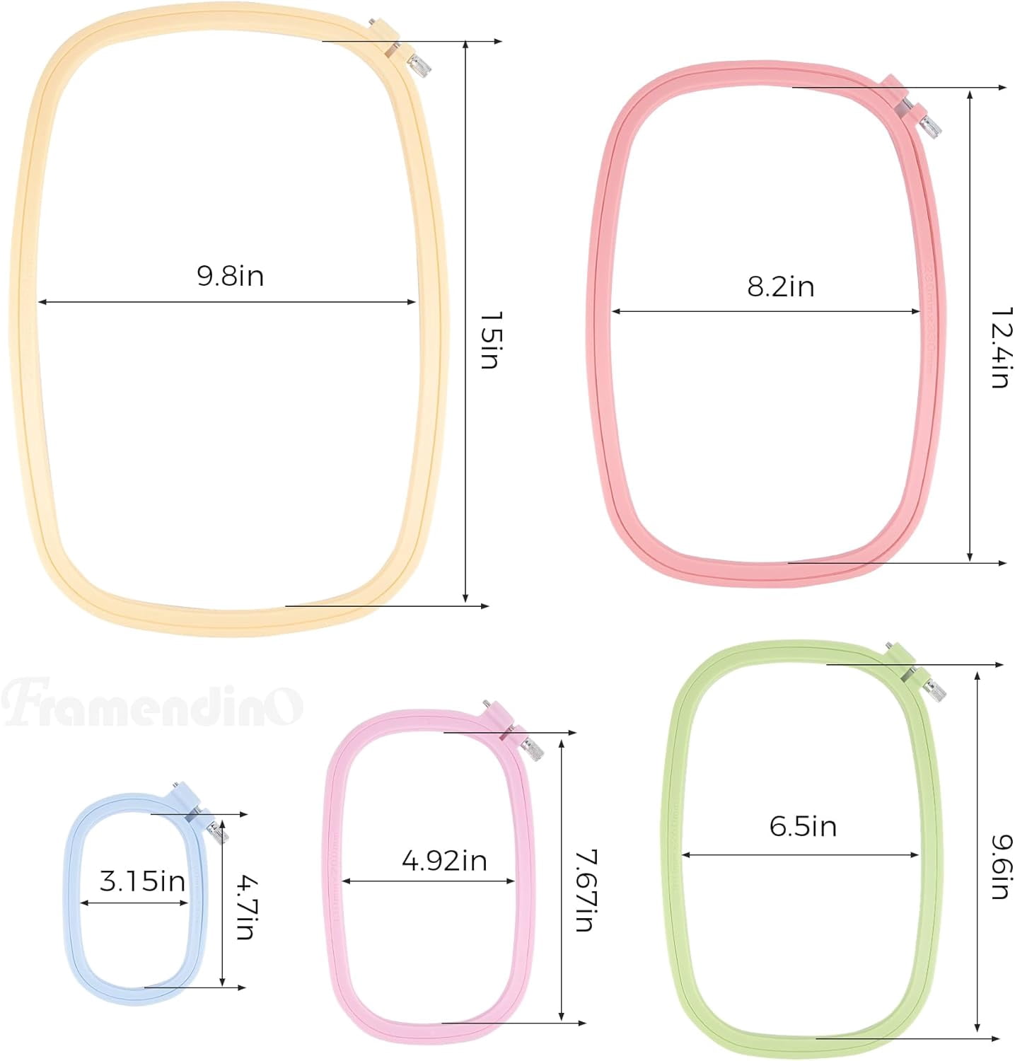 ABCISI 5 Pack Square Embroidery Hoops with Different Size, Plastic Cross Stitch Hoop, Embroidery Hoops, Reusable Frames Rings for DIY Sewing Project(5 Colors)