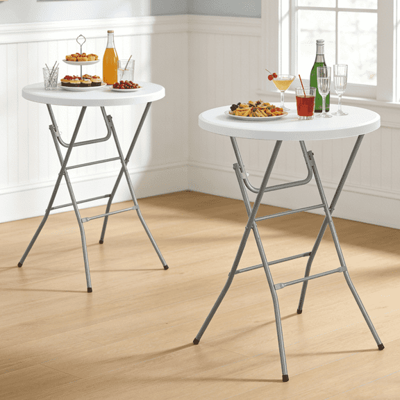 OROFULL 32 Inch Round Bar Height Folding Table 2 Pack, Portable High Top Table with Locking Legs for Indoor Outdoor Party Bistro Event, White