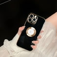 thumbnail image 4 of Compatible with iPhone 13 Pro Max Case for Women Girls, Luxury Gold Electroplate Plating Frame Edge Round Hollow Back Case with Full Camera Len Soft TPU Cover Girly Slim Sleek Cute Case Black, 4 of 13
