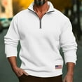 thumbnail image 2 of GuangCheng Mens Half Zip Pullover Sweatshirts,Patriotic,USA Flag Patch,Casual Soft Warm Tops,White,Size M, 2 of 8