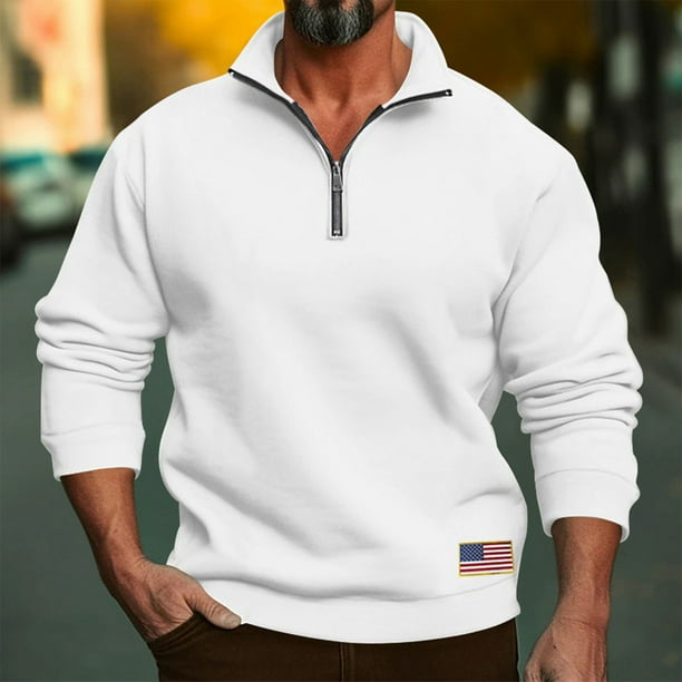 pstuiky Camisas casuales de manga larga para hombre, Camisa de manga larga raglán con cuello alto y cremallera de color sólido informal para hombre. salir tops xl