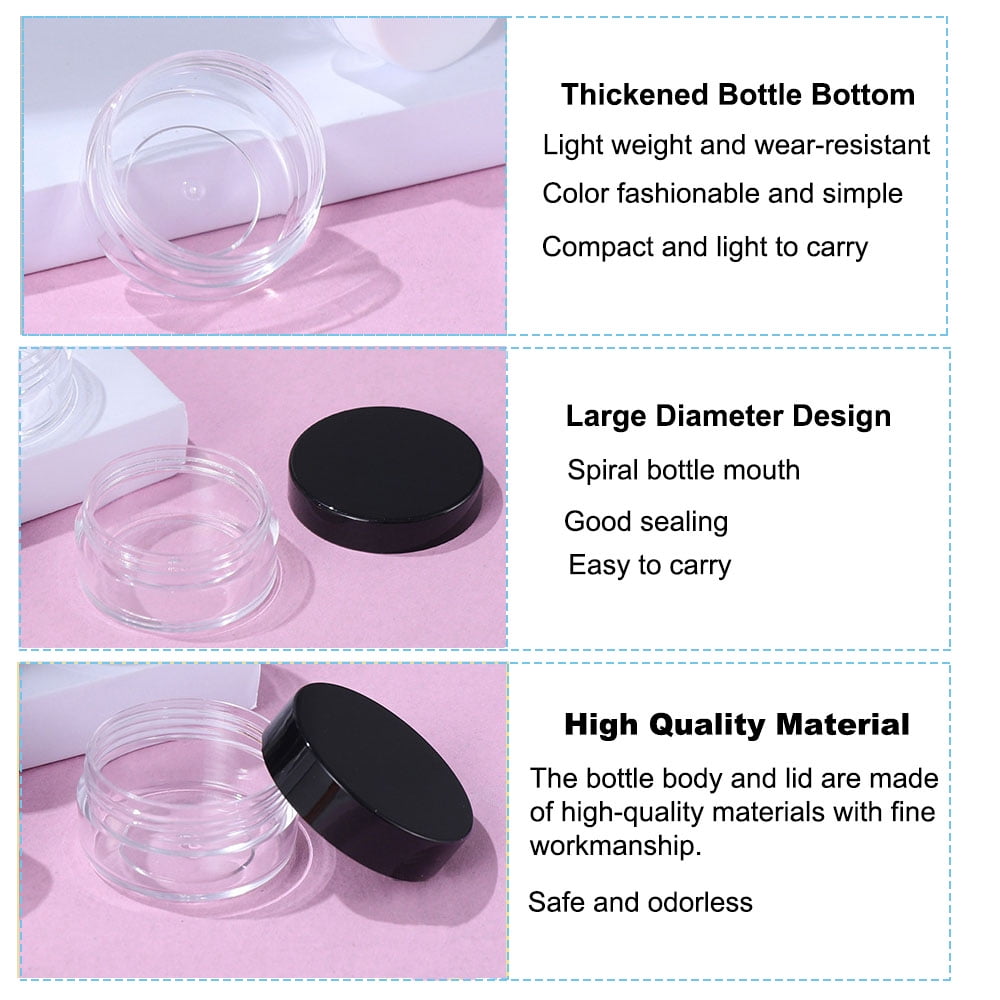 30 Pieces 3g Empty Clear Plastic Sample Containers with Lids Cosmetic Jars (Black 3g)
