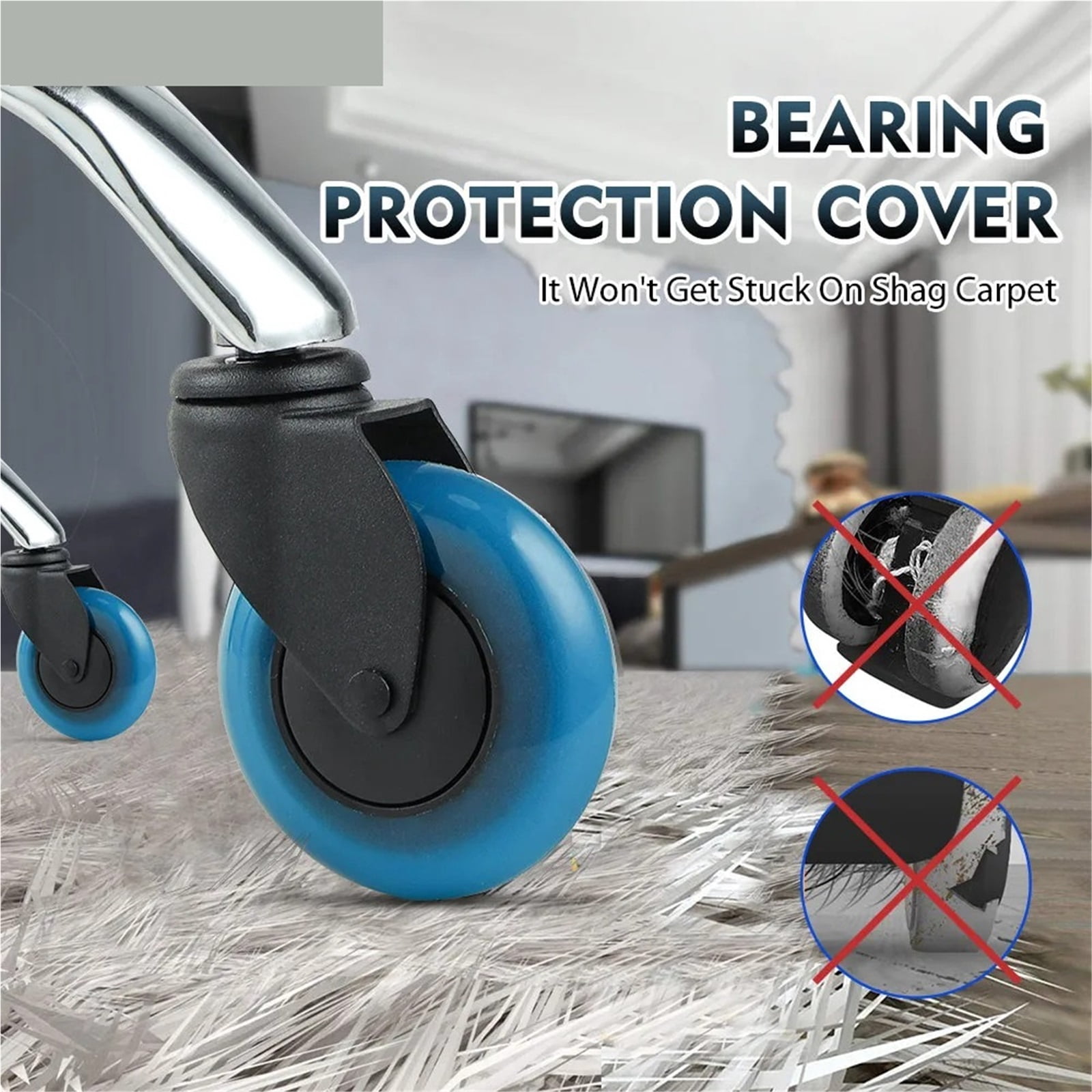 5PCS Blue Polyurethane Office Chair Caster Wheels,3inches Swivel Rubber Soft Furniture Wheels Safe Rollers For Furniture ,Easy to Install