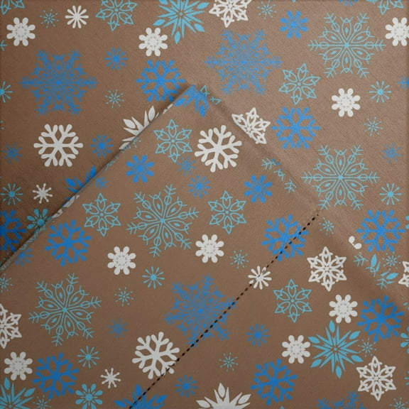 Pointehaven Heavy Weight 100% Cotton Snowflakes Brown Printed 170 GSM Flannel 3 pc Sheet Set, Twin