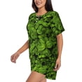 thumbnail image 2 of Fuzoiu Tiny Green Fern Leaves Print Women's Short-Sleeved Pajama Set,Lounge Sleepwear Set,Womens Pajama Sets 2 Piece,Button-Up Top and Shorts with Pockets-X-Large, 2 of 7