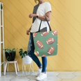 thumbnail image 4 of FORMRS Womens Canvas Tote Bag with Zipper Inner Pocket Shoulder Handbag, Green American Footballs, 4 of 7
