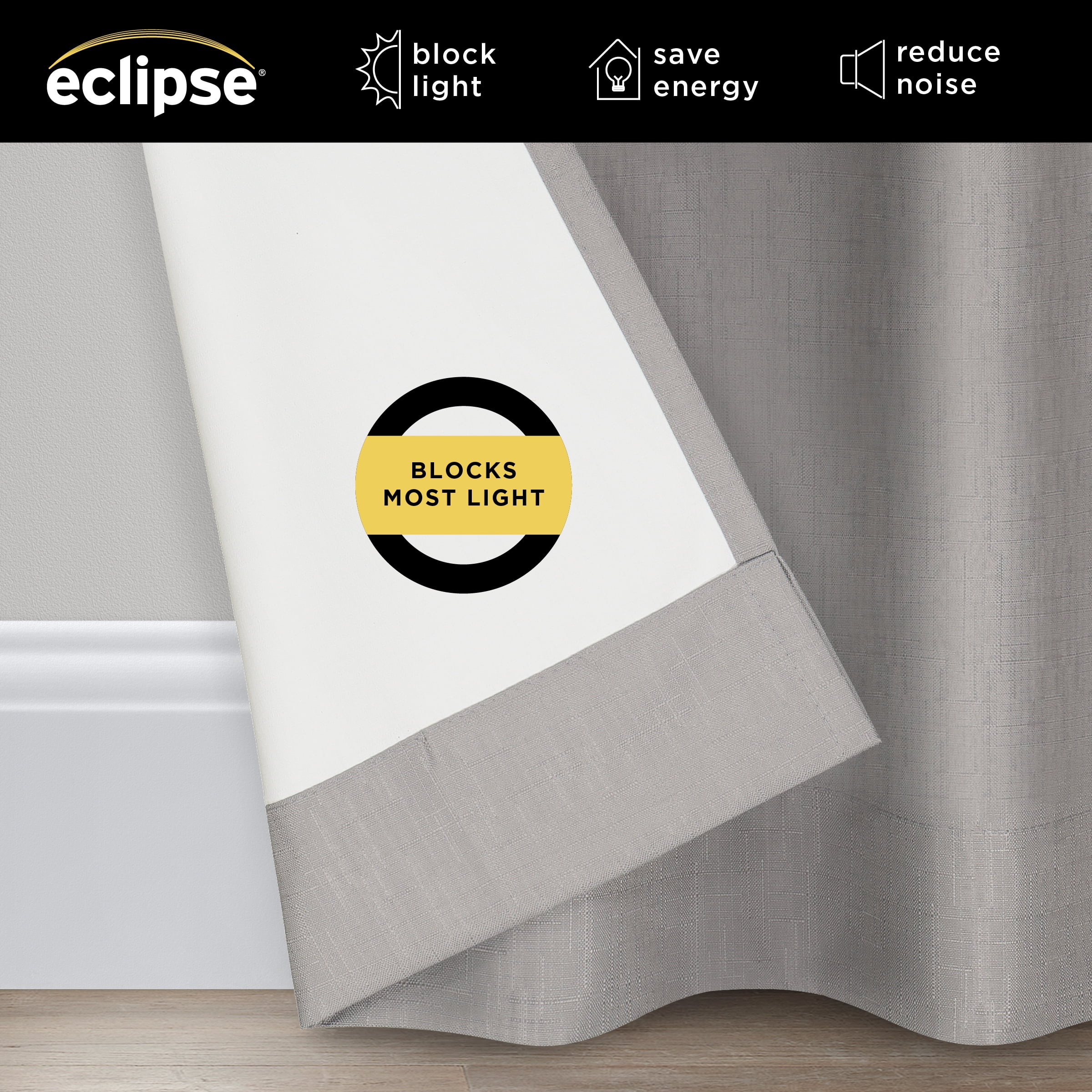 Eclipse Kendall Modern Blackout Curtains, 54 In Long x 42 In Wide, Grey, Sold as a Single Curtain Panel