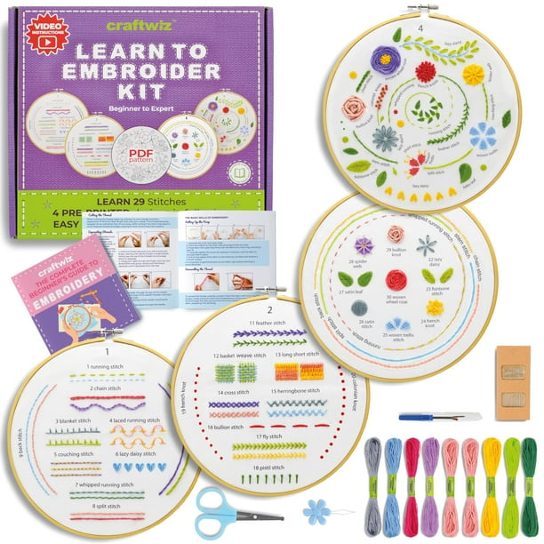 Kit de bordado Craftwiz Starter Set para principiantes con 29 puntadas