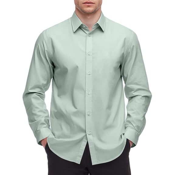Resicozy Mens Dressy Shirts Long Sleeve Button Down Blouses Classic Solid Color Wrinkle-Free Formal Office Tops Shirt Light Green 2XL
