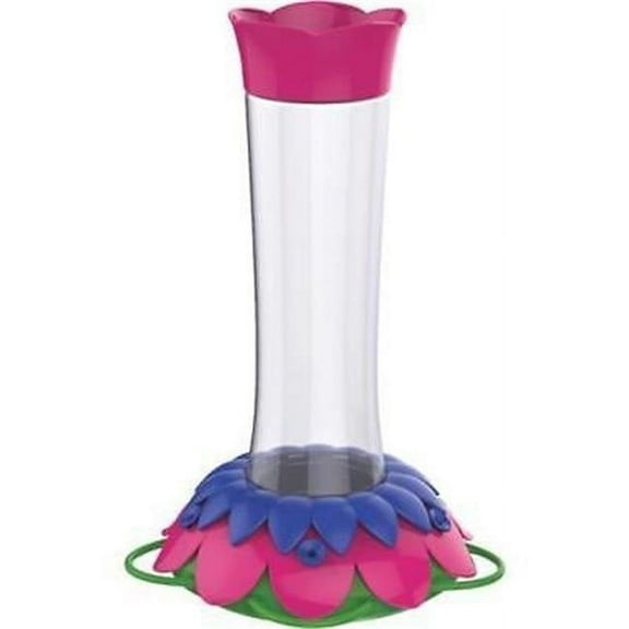 5 Port Glass Flower Hummingbird Feeder, Purple Fuchsia