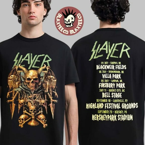 Slayer Farewell Tour 2025 Shirt, Throne Art With Tour Dates Two Sided T-Shirt