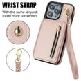 thumbnail image 5 of SaniMore for iPhone 15 Pro Case, Luxury PU Leather Card Holders Kickstand Metal Finger Ring Shockproof Drop Resistant Wrist/Crossbody Lanyard for Girls Women Stylish Accordion Design, Rosegold, 5 of 8