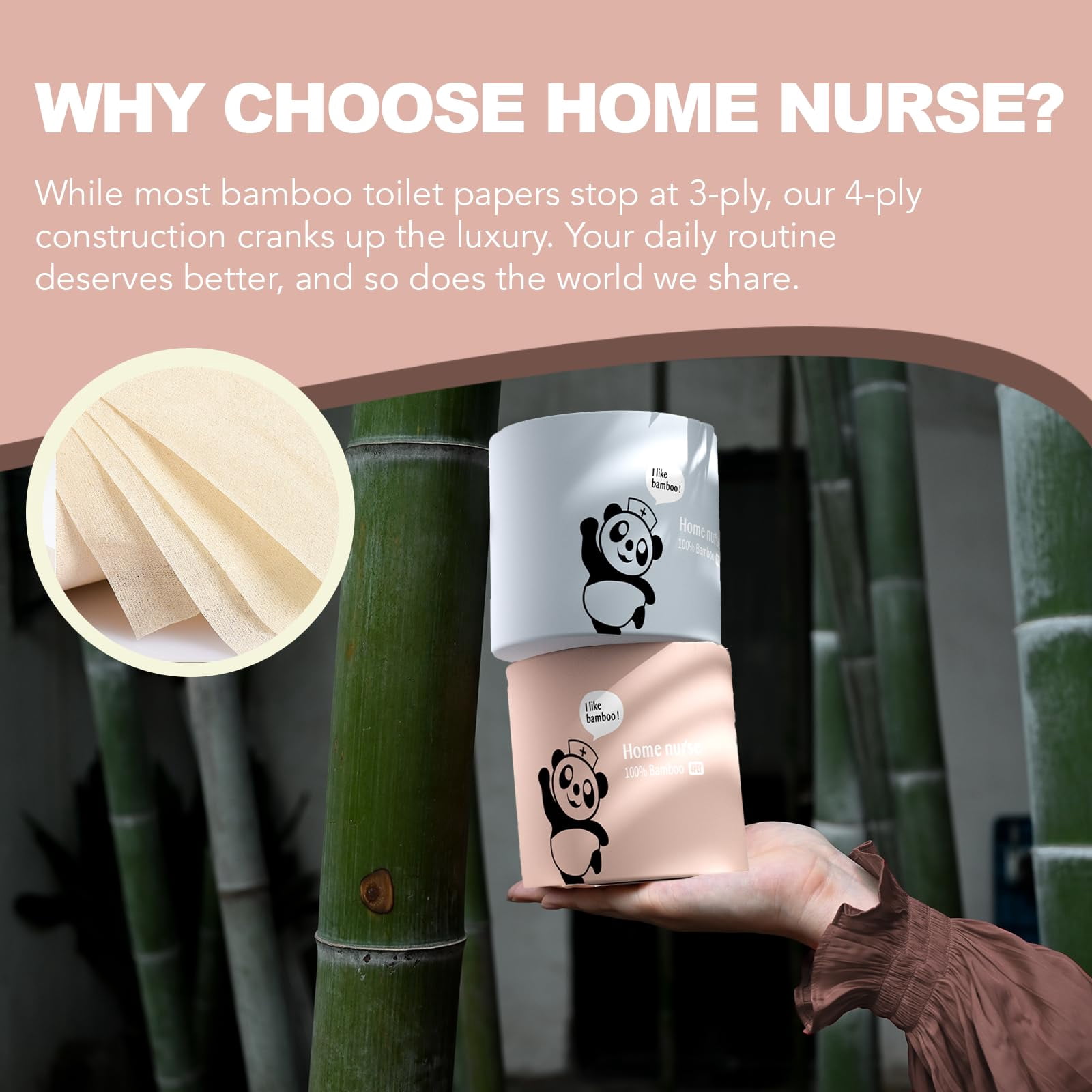Eco-Friendly 4-Ply, Ultra Absorbent, Unbleached, Bamboo Toilet Paper Bulk 48 Rolls, Unbleached, Septic Safe