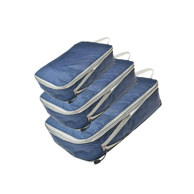 3 Pieces Waterproof Luggage Organiser Lightweight Clothes Storage Bags Navy