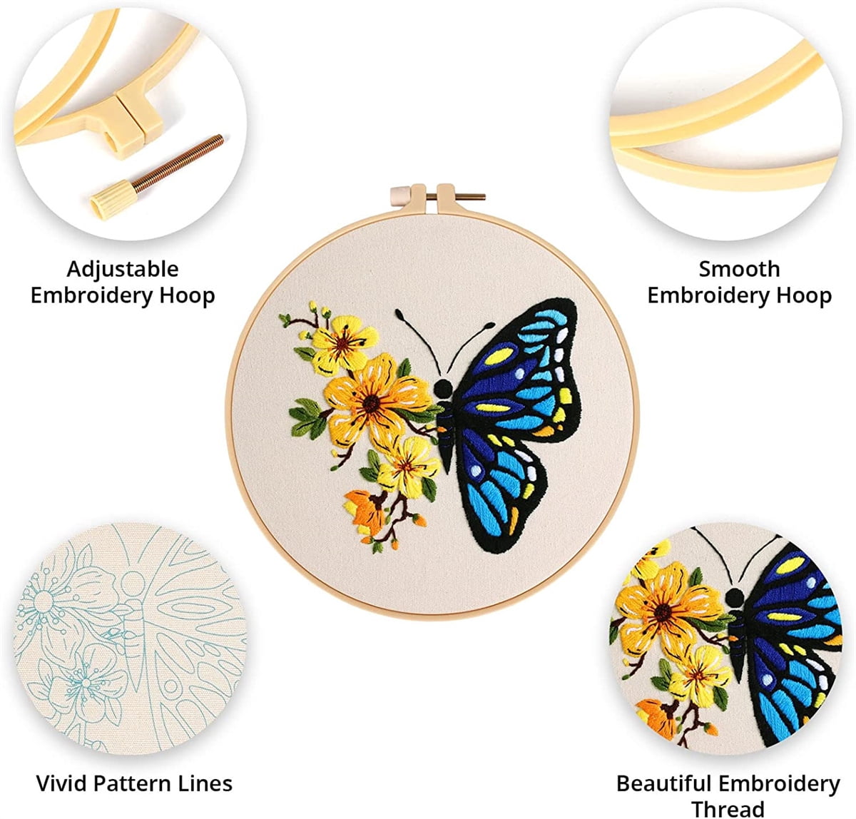 Casewin Beginners Embroidery Stitch Practice kit, 4 Sets Embroidery Kit to Learn Different Stitches for Craft Lover Hand Stitch with Embroidery Fabric with Embroidery Skill Techniques