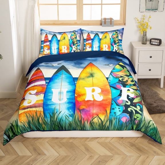 Erosebridal Ocean Surfing Comforter Cover Twin,Sea Theme Bedding Twin Size,Lightweight Reversible Comforter Cover Twin,Summer Holiday Decor,3-Piece(No Comforter)